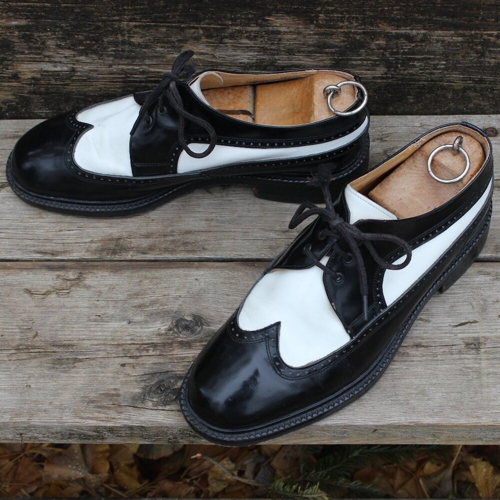VTG Bravo Black & White Leather Spectator Wingtips, Size 42 EU, Made in Italy - Picture 12 of 12